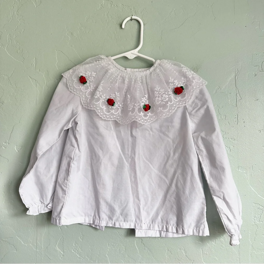 Vintage Tiny Tots‎ Original Red Velvet Jumper Rosette Shirt Holiday Girls Size 4